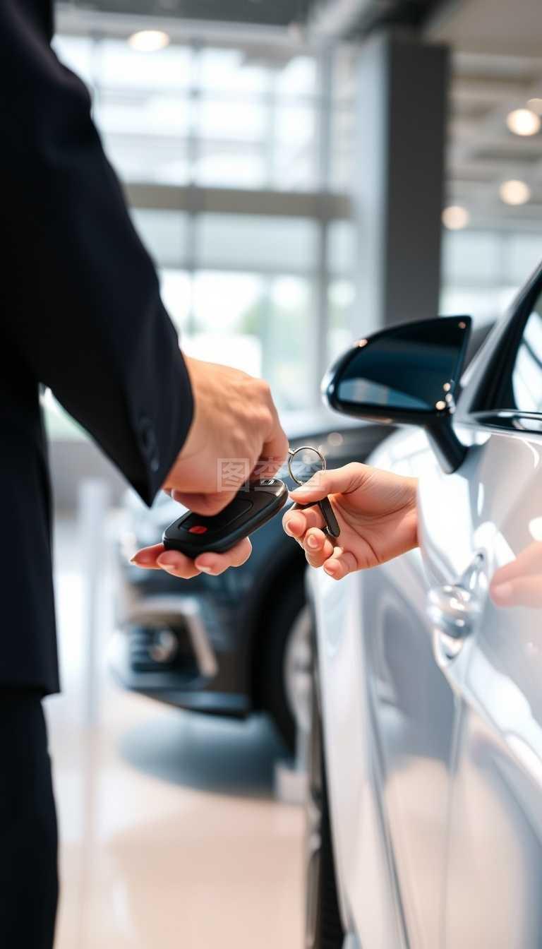 銷售人員給顧客汽車鑰匙的特寫